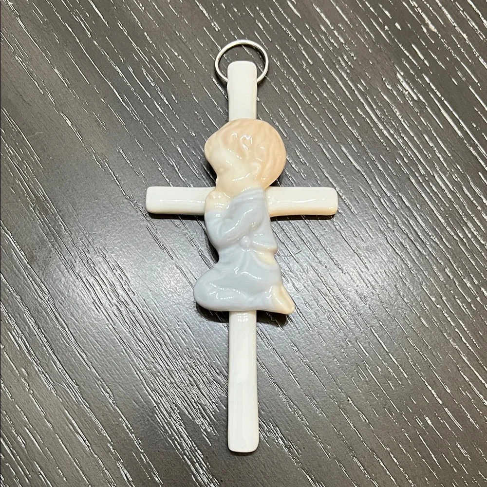 Precious Moments Cream and Blue Cross Decor 6 inches Long 3 inches Wide